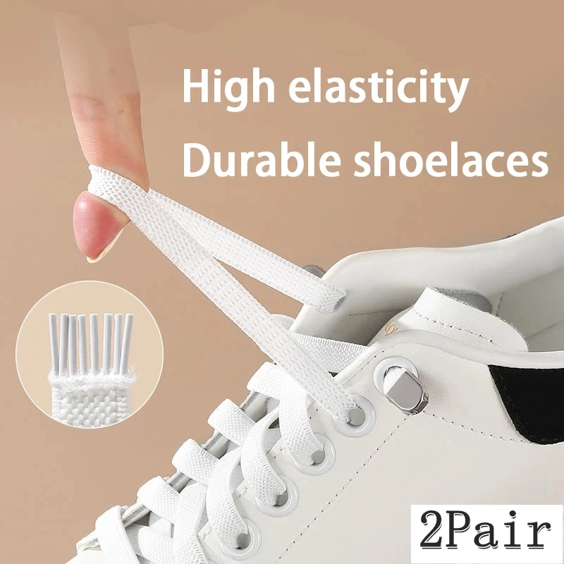 2 Paar Schnürsenkel ohne Krawatte, 8 mm breit, flache Schnürsenkel ohne Krawatten, elastische Schnürsenkel, Turnschuhe, Kinder und Erwachsene, schnelle Schnürsenkel, Schuhzubehör