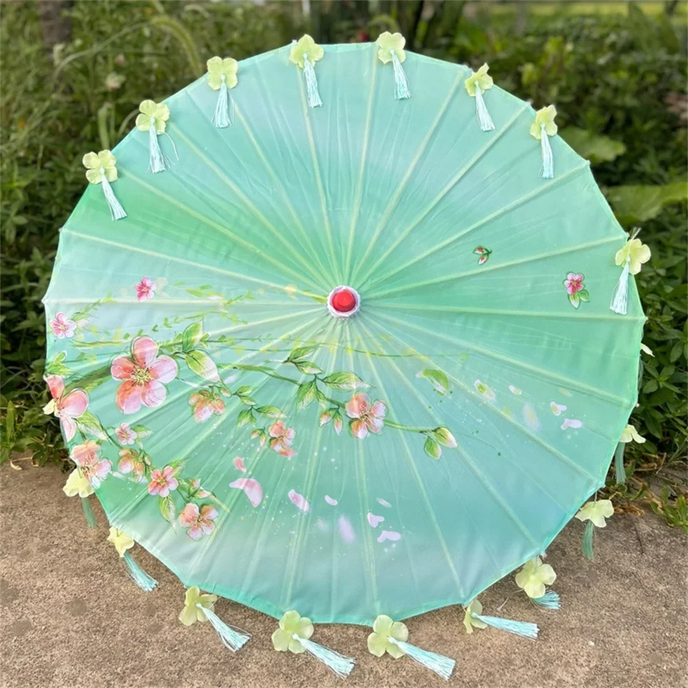 

Chinese Oil Paper Umbrella Sakura Flower Umbrella for Women Cosplay Photo Parasols Windproof Photography Props Tassel