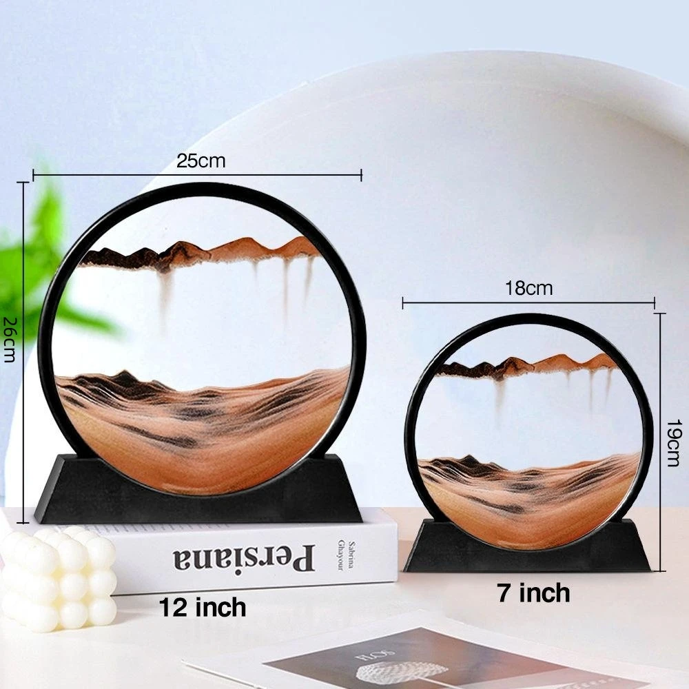 7/12 Inch 3D Moving Sand Art Mountain Flowing Sand Picture Round Glass Dynamic Display Quicksand Painting Kid's Gifts Home Decor