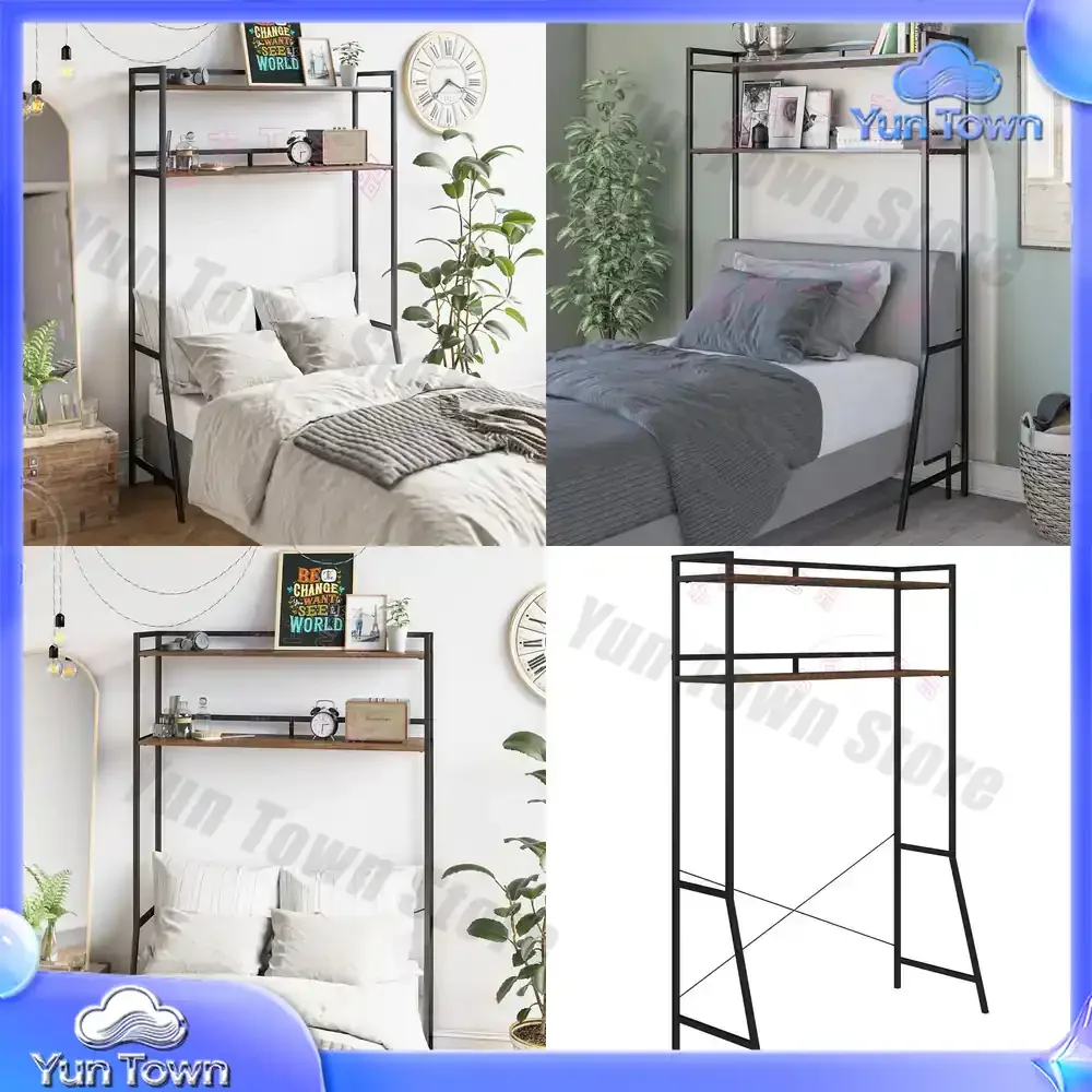 Floor Standing Bedside Shelf for Apartment Rental Room Black Storage Rack for Bed Headboard Organizer