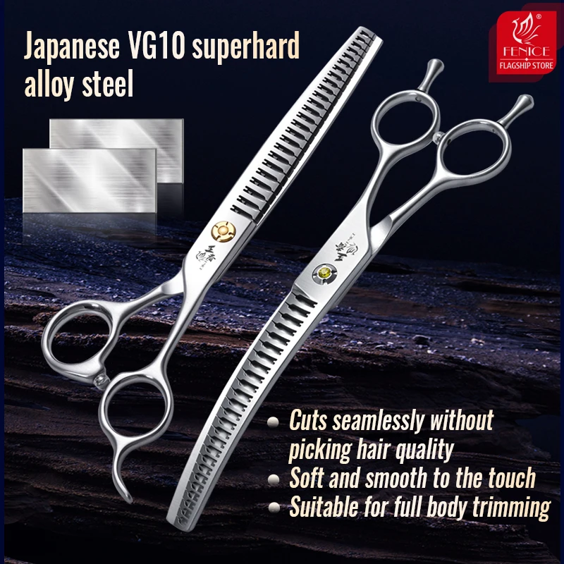 Imagem -05 - Fenice Vg10 Professional Pet Scissors Curvo e Reto Thinner Tesoura Natural Dog Grooming Shears Construído em Pente Taxa de Desbaste 90 7