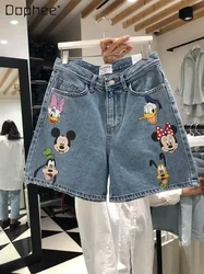 Desenhos animados kawaii feminino com padrão jeans, calça jeans combinando tudo, shorts de botão, roupas da moda, novo, verão, 2022