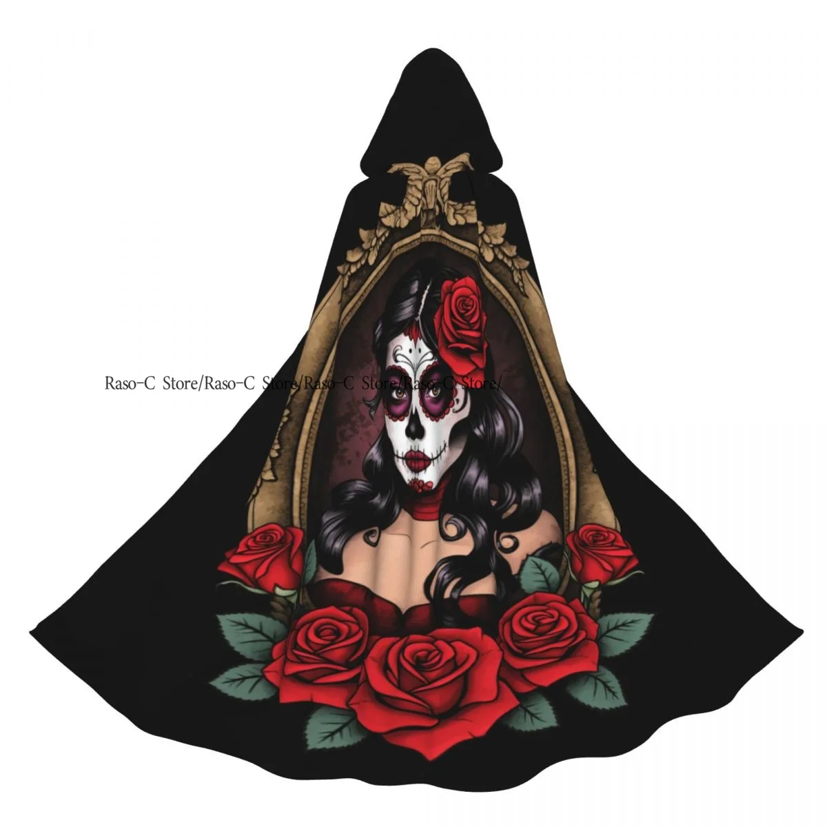 

Двусторонняя накидка-накидка унисекс с капюшоном для взрослых вампиров, череп, окруженный цветами