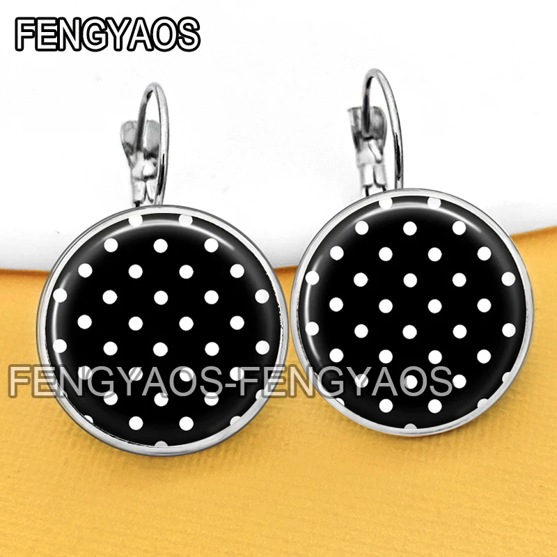 Серьги-гвоздики-с-геометрическими-полосками-черные-серьги-в-горошек-французские-Серьги-для-женщин-Модная-фотография