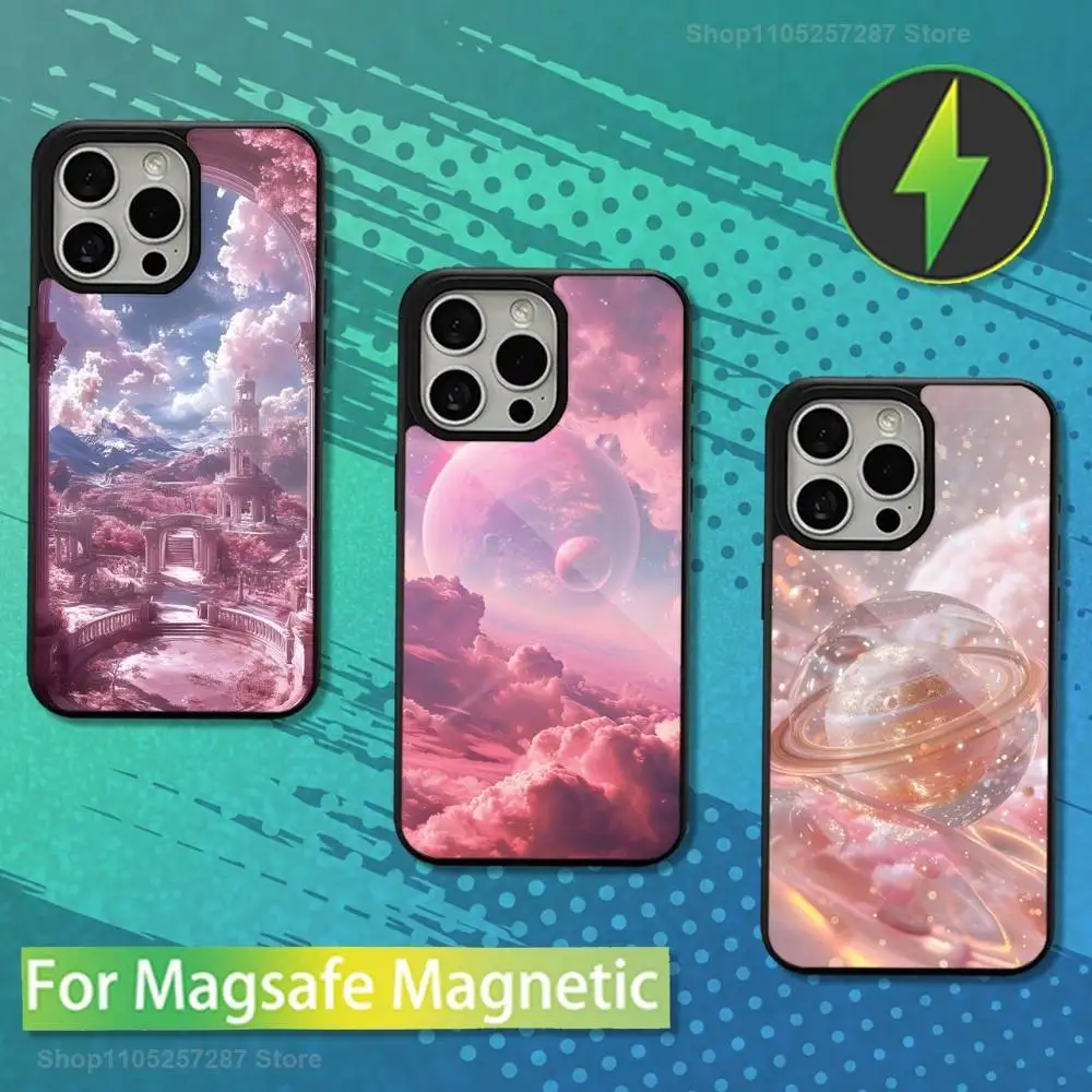 

Dreamy Color Pink Art For iPhone 16,14,13,15,11,12,17,Plus,Mini, Pro,For Magsafe,Max,Magnetic Wireless Charging Case