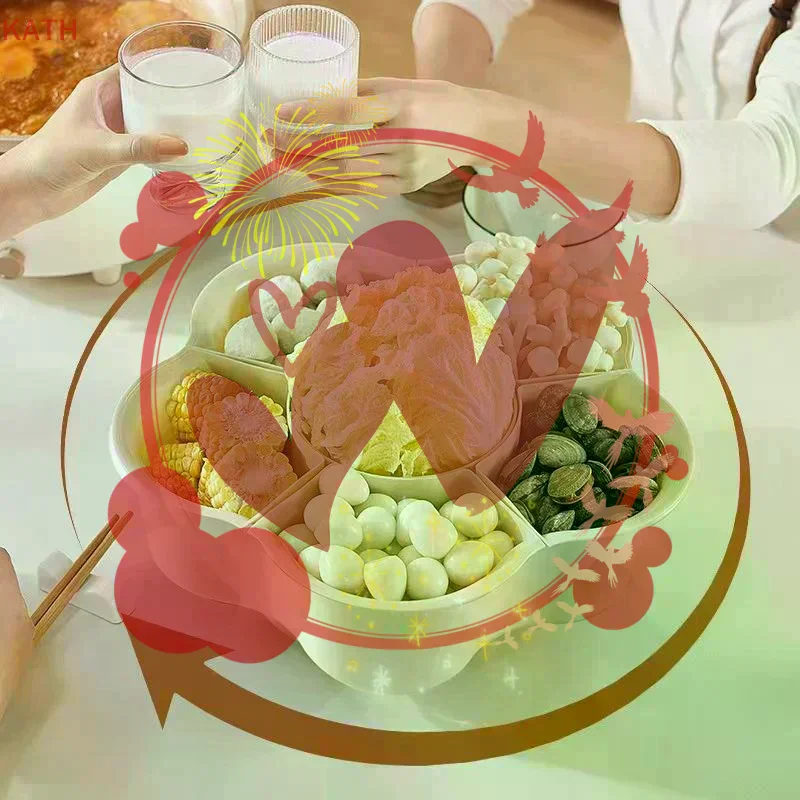 Fruit Plate Snack Tray Kitchen Supplies 360° Rotating Split-grid Drain Basket Strainers Vegetable Basket Hot Pot Storage Platter