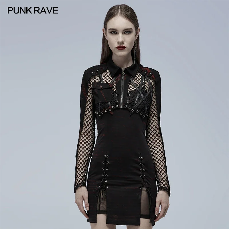 Imagem -02 - Punk Rave Feminino Punk Metal Fivelas Irregular Impresso Malha Emendado Militar Jaqueta Bat Inferior Bonito Curto Cabolsa