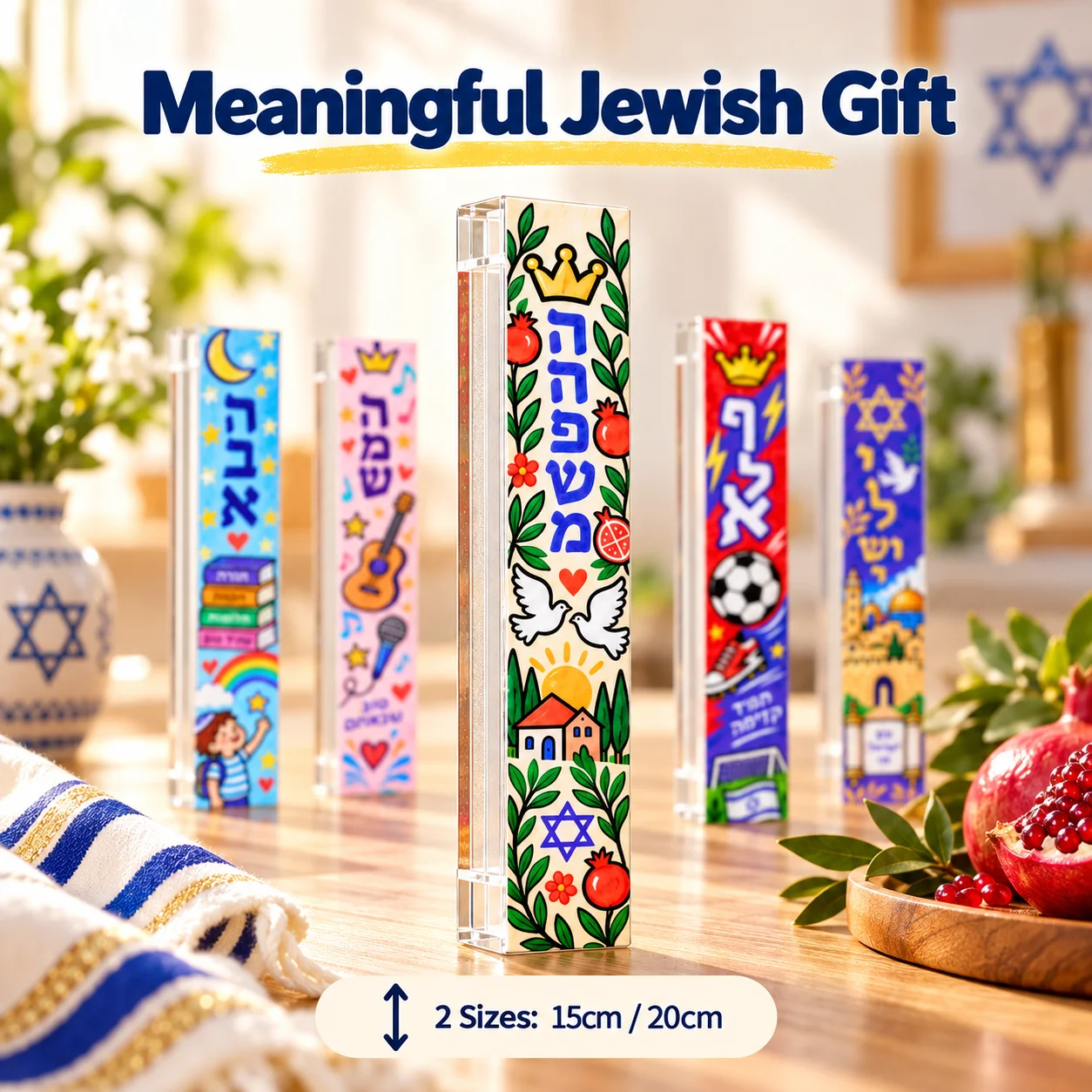 Acrylic Mezuzah Case Jewish Doorpost Scroll Holder Judaica Gift Custom 3D Printed Design New Home Baby Blessing Decor