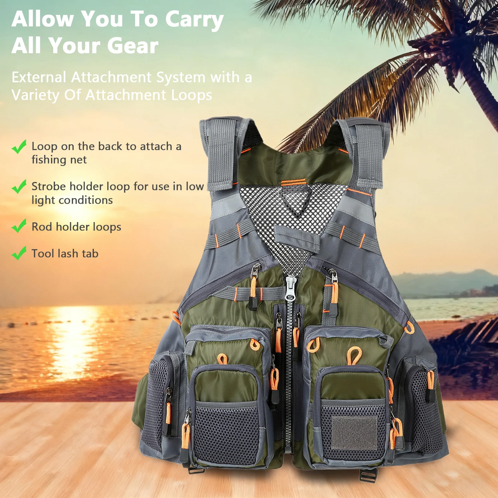 フィッシングベスト-調節可能なストラップ-軽量-速乾性-メッシュショルダーパッド-マルチポケットベスト-釣りアドベンチャー用