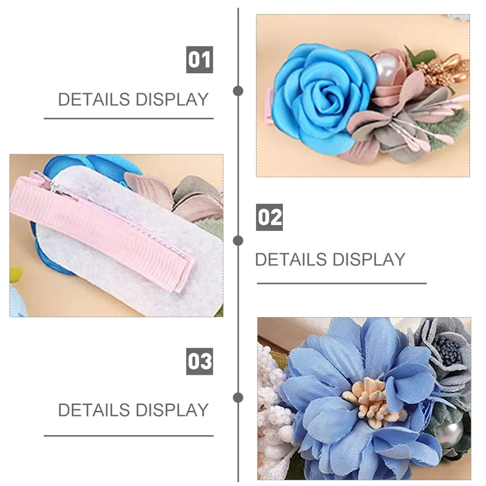 

3pcs Blue Flower Hairpins Set Fabric Iron Headdresses for Thick Short Hair Perfect Gift Children's Day Birthday Party Hair