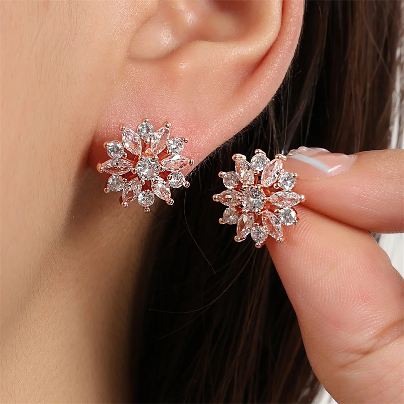 ZAKOL Fashion Flower Cluster Zircon Kolczyki sztyfty dla kobiet Biżuteria z kryształami w kolorze różowego złota Brincos — zdjęcie 3