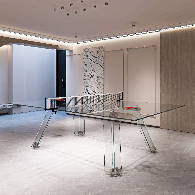 Household Standard Size Premium Stainless Steel Clear Acrylic Crystal Glass Ping Pong Table Table