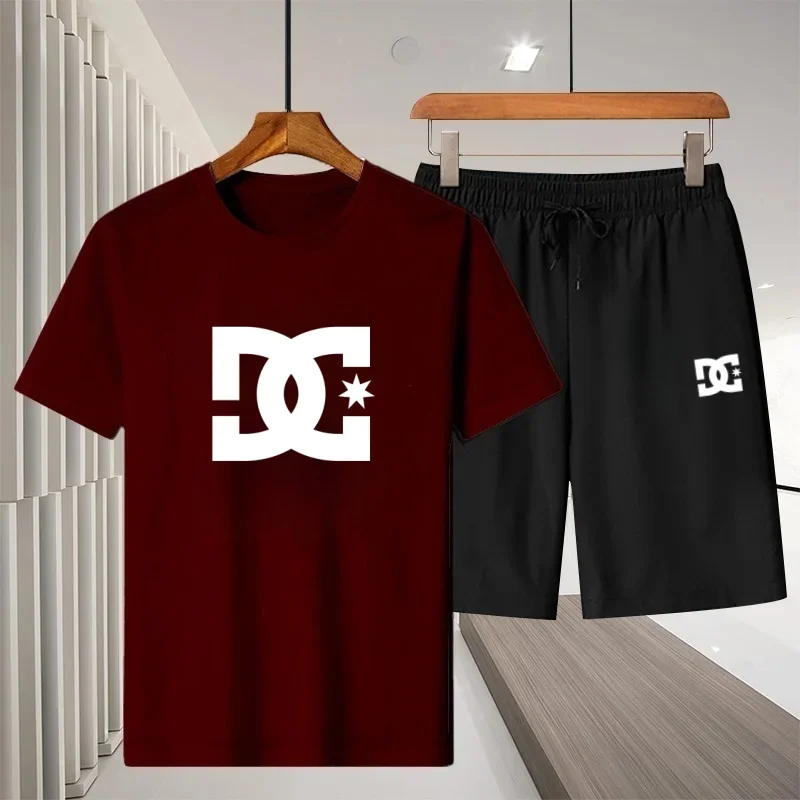 

Summer new sports suit fashionable and comfortable 2026 men's pullover, breathable basketball casual short sleeved T-shirt+short