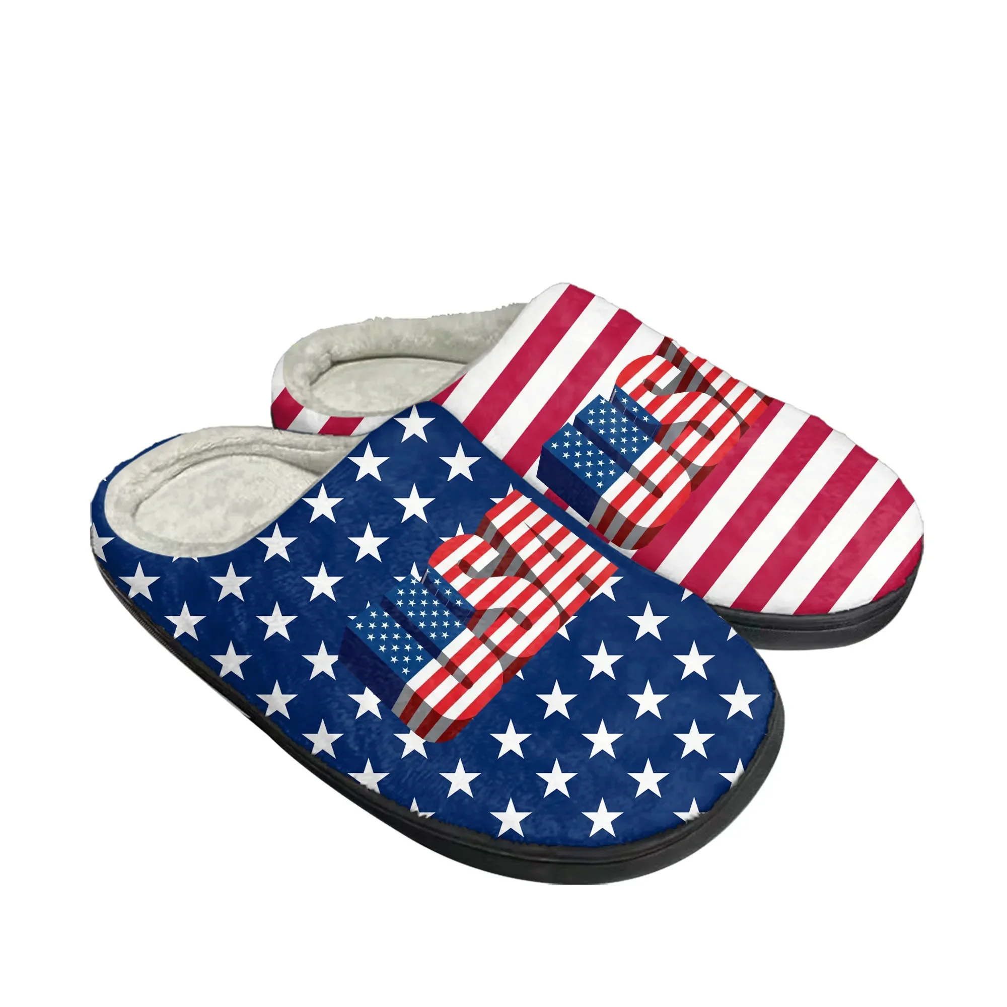 

American Flag USA Blue Red White Star Art Home Cotton Slippers Mens Womens Sandals Plush Casual Keep Warm Shoes Custom Slipper