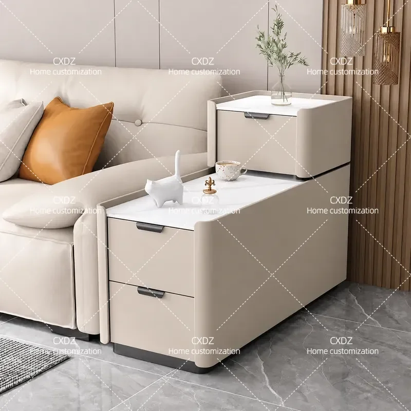 2025 New Light Luxury Sofa Side Cabinet High End Living Room Small Coffee Table Seam Corner Storage Shelf Narrow Side Table