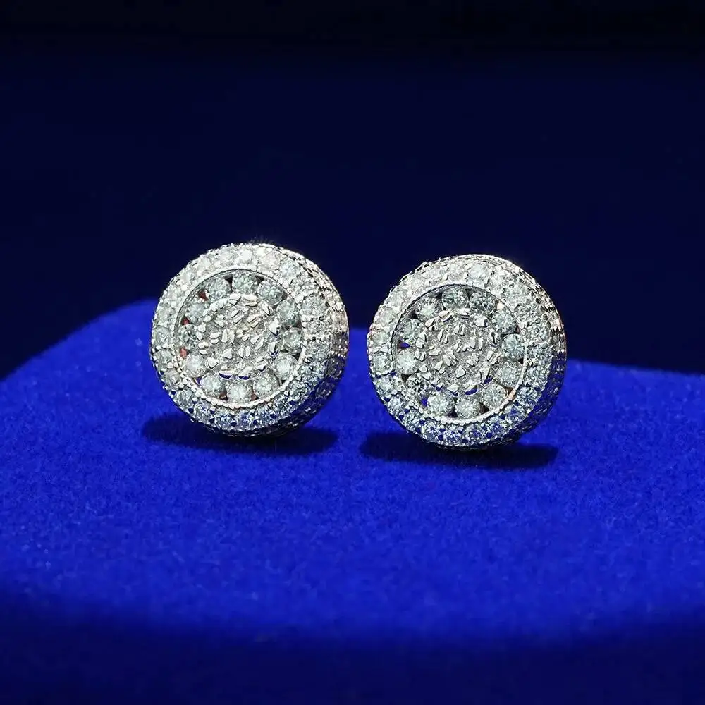 

Moissanite Cluster Halo Engagement Stud Earrings Custom Women's 925 Sterling Silver Rose Gold Plated Stud Hip Hop Men Earrings