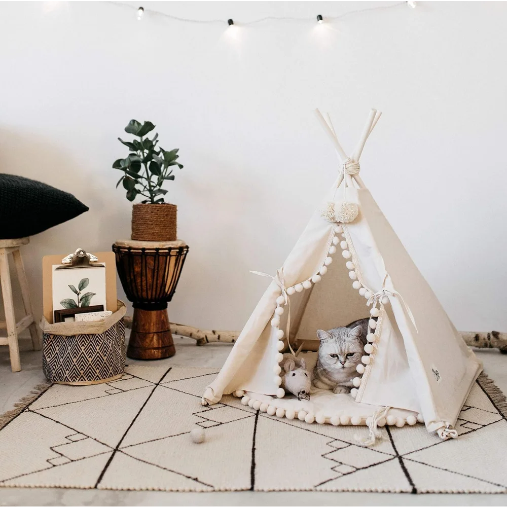 

Cat Igloo House - Cozy Cat Beds for Indoor Cats - Stylish Pet Teepee Tent - Cute Puppy Beds