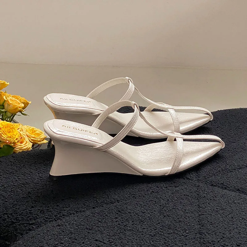 New In Summer Fashion T-Strap Women Wedges Sandals Pumps Heels Slides Pointed Toe Elegant Design Wedge Shoes For Ladies Sandal - view 4