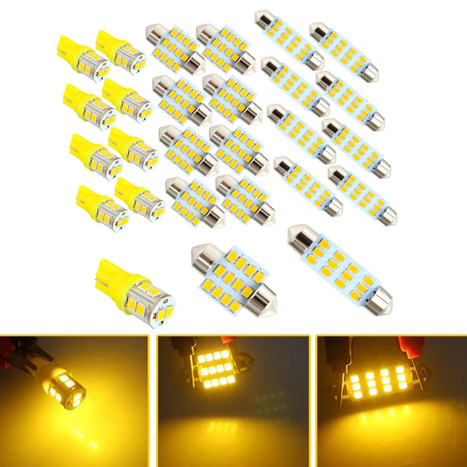 24Pcs Car Light Bulbs T10 31MM 41MM Festoon Replacement Bulbs DC12V 3W Dome Light Bulb LED Car Bulb Kit Set Yellow Interior