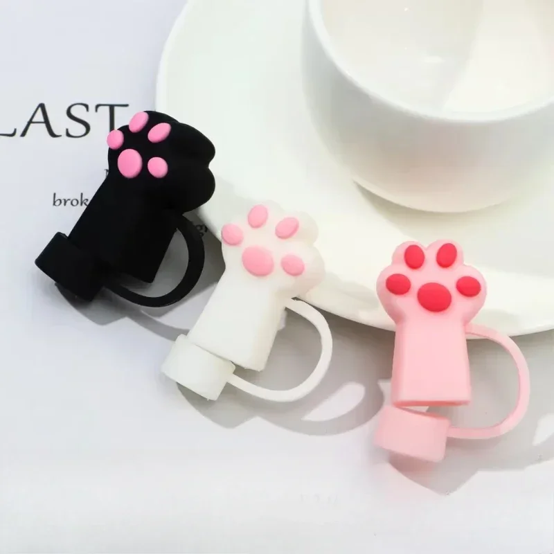 1/3Pcs Cartoon Cat Claw Dustproof Straw Covers Cute Kitchen Beverage Accessories for Glass Straws