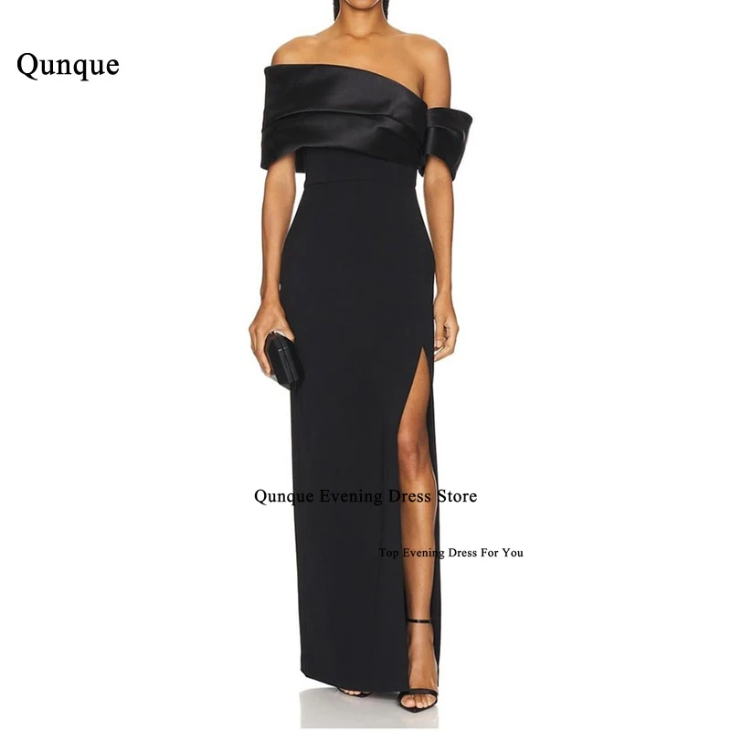 Qunque Elegant Long Black Satin Mermaid Evening Dresses One Shoulder Sleeve فساتين سهرة Pleated Customized Prom Dress for Women