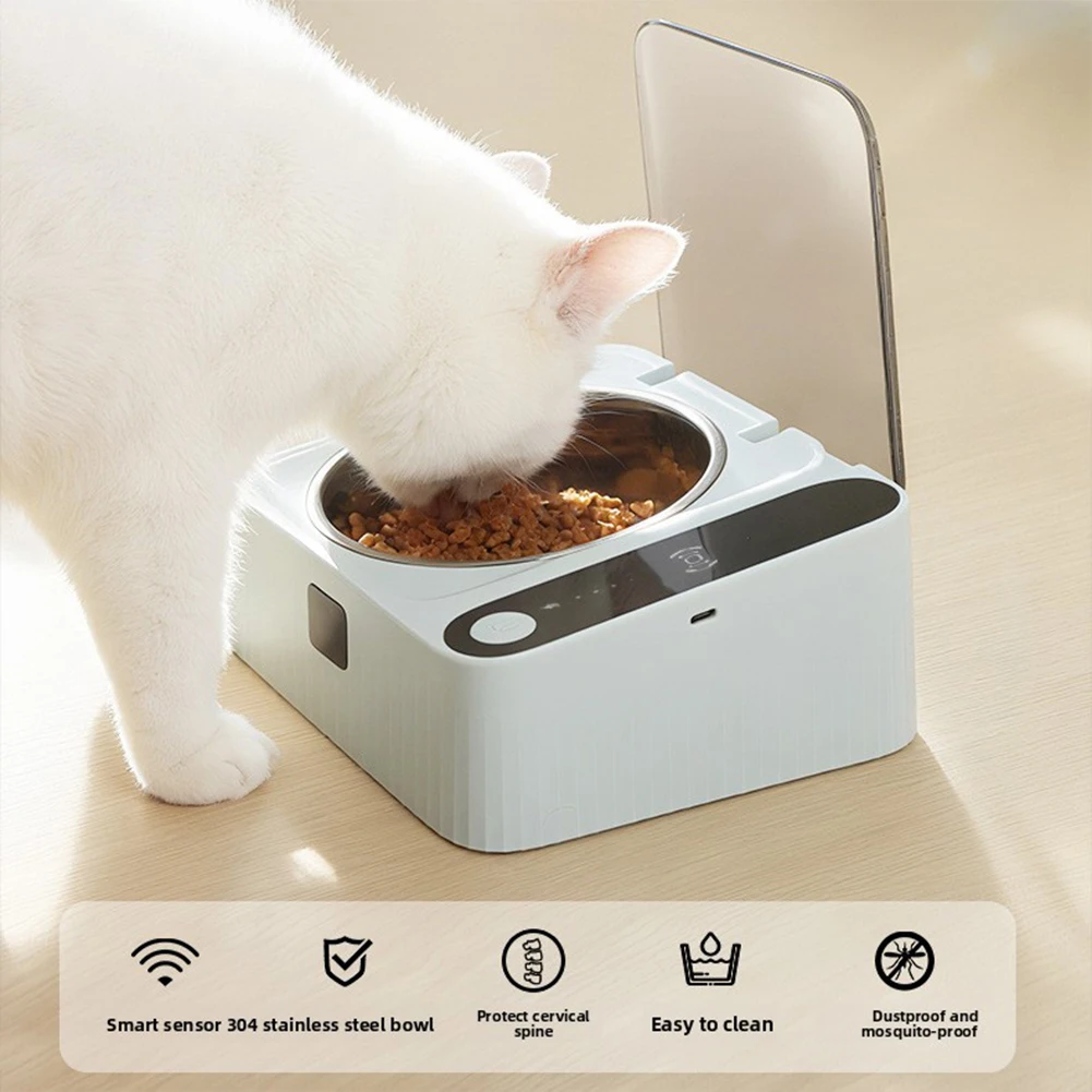 Pet Smart Cats Bowl Infrared Motion Sensor Auto-Open Stainless Steel Cat Feeder Dispenser Container Anti-Moisture Pet Supplies