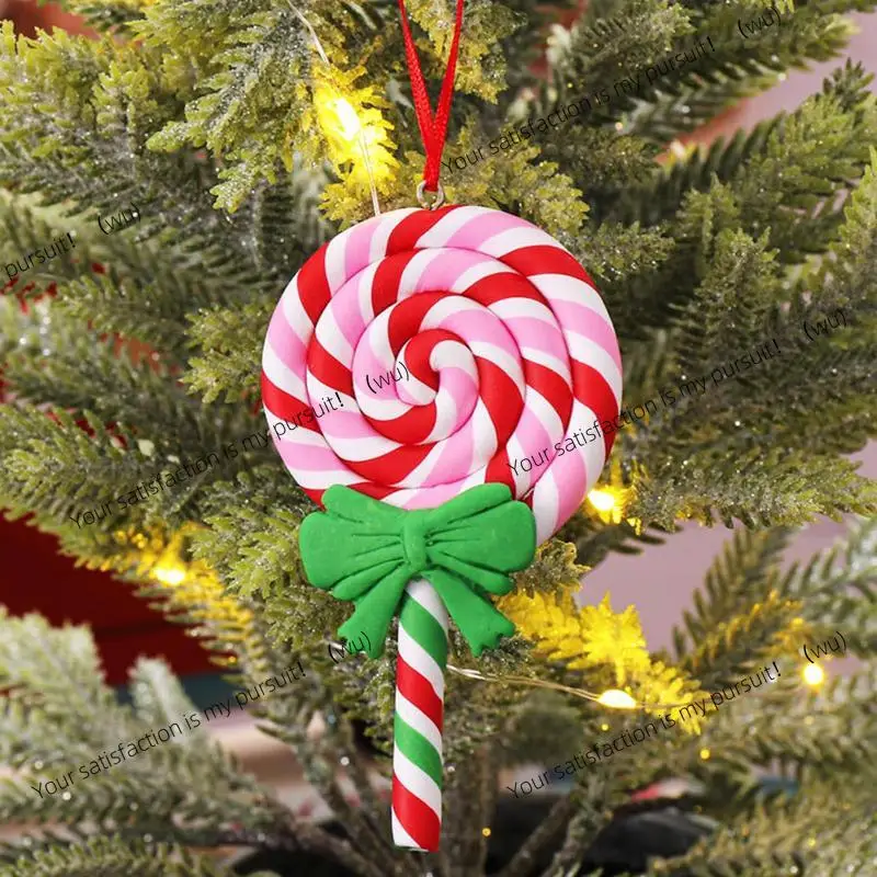 Cute Clay Lollipop Pendant For Christmas Tree Hanging Ornament Bowknot Candy Lollipop Decoration For Christmas New Year 2026