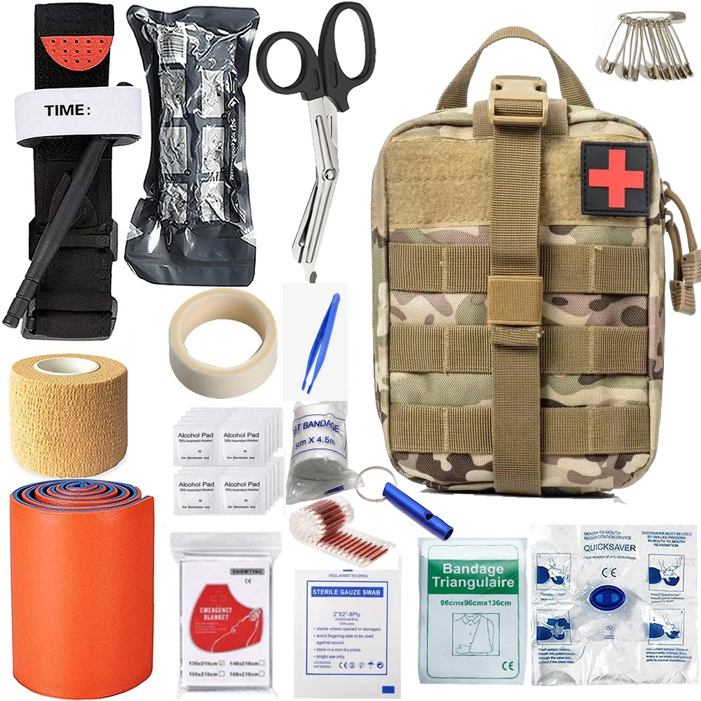 60 pieces of 17 kinds First Aid Kit Pouch Outdoor Bag Camping Equipments Medical Bag Self-defense carrying bag