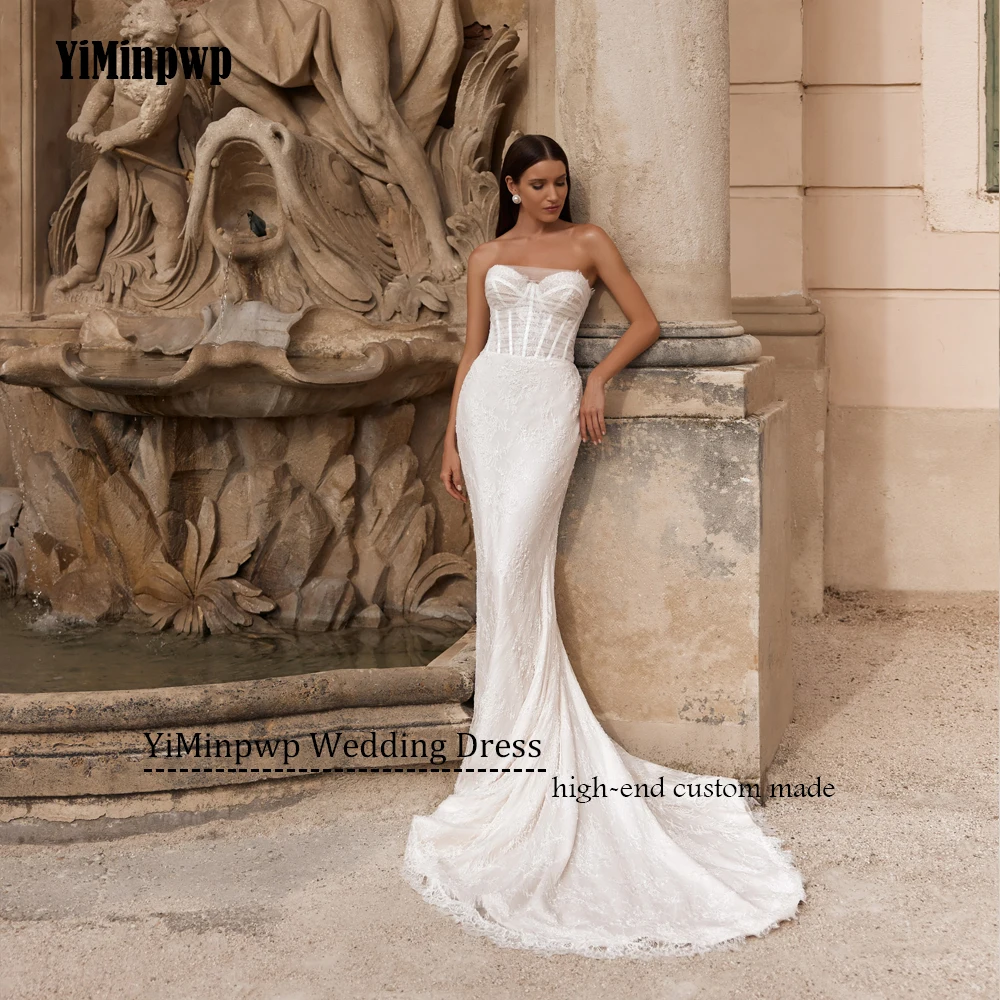 

Customized Mermaid Lace Wedding Dresses 2025 Luxury Applique Sleeveless 2 Pieces Sweep Train vestidos de novia Bride Gowns