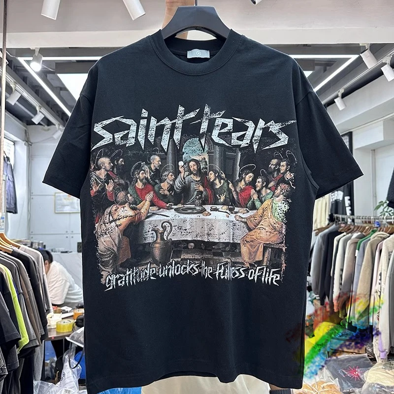 2024ss Saint Tears T shirt Men Women High Quality Jesus Print Tops Tee T-shirt