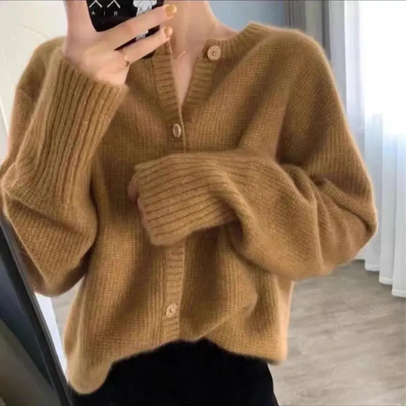 

Women's Retro Japanese Lazy Wind Loose Cashmere Cardigan Knitted Sweater Autumn Winter Dress Coat