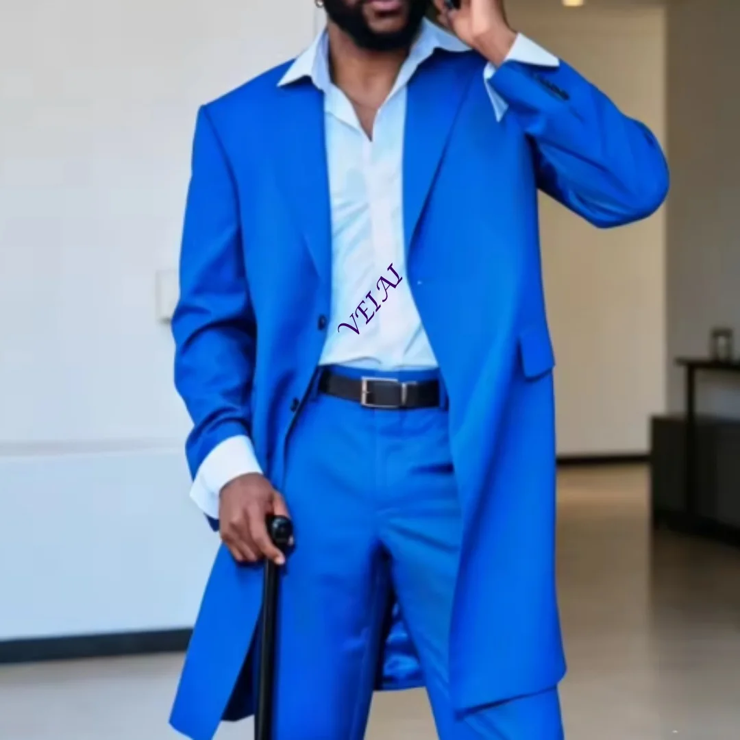 Fashion Men Suit 2 Piece Formal Notch Lapel Single Breasted Outfit Business Casual Party Wedding Suits Long Blazer and Pants