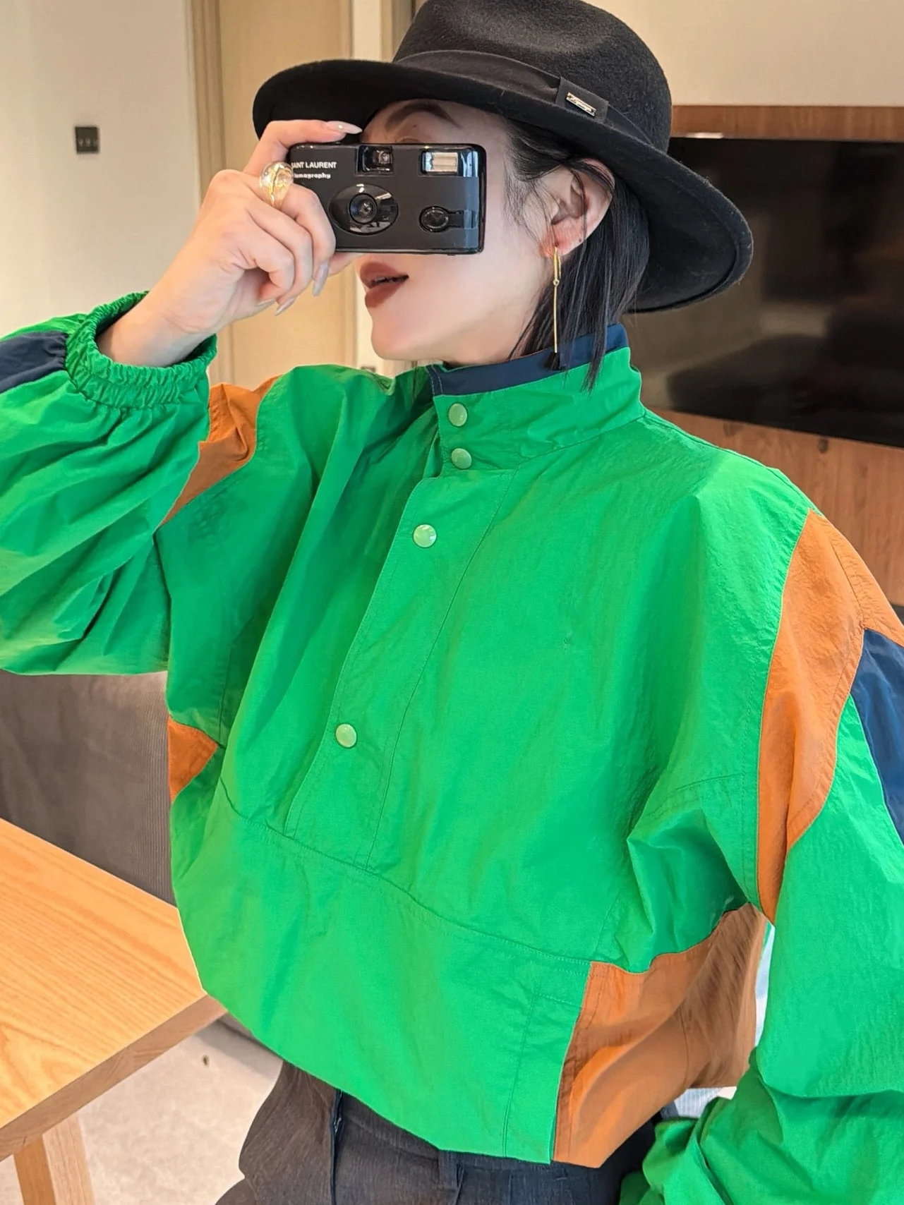 Spring New Style Embroidered Retro Stand Collar Patchwork Casual Double Pocket Color Block Windbreaker Women's Coat
