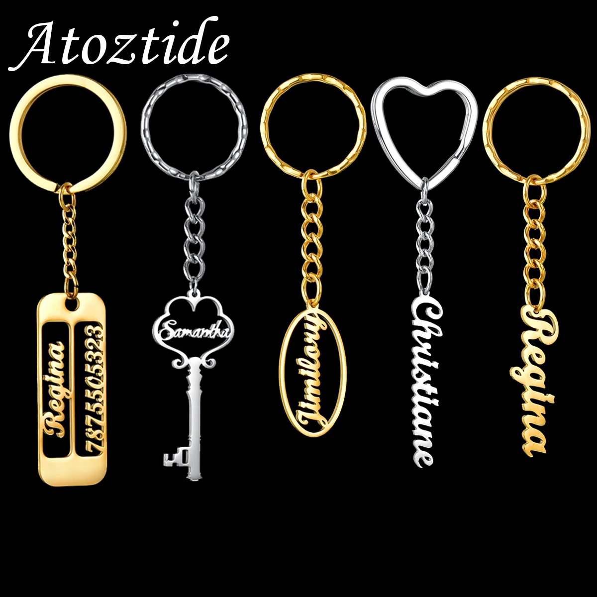 Atoztide Personalizd Custom Name Keychain Pendant Stainless Steel Heart Butterfly Nameplate Keyring For Women Men Jewelry Gift