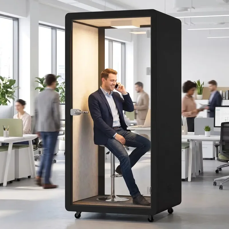 Modern Soundproof Silent Office Meeting Room Booth with LED Lighting Customizable Size and Color for Phone Calls and 3