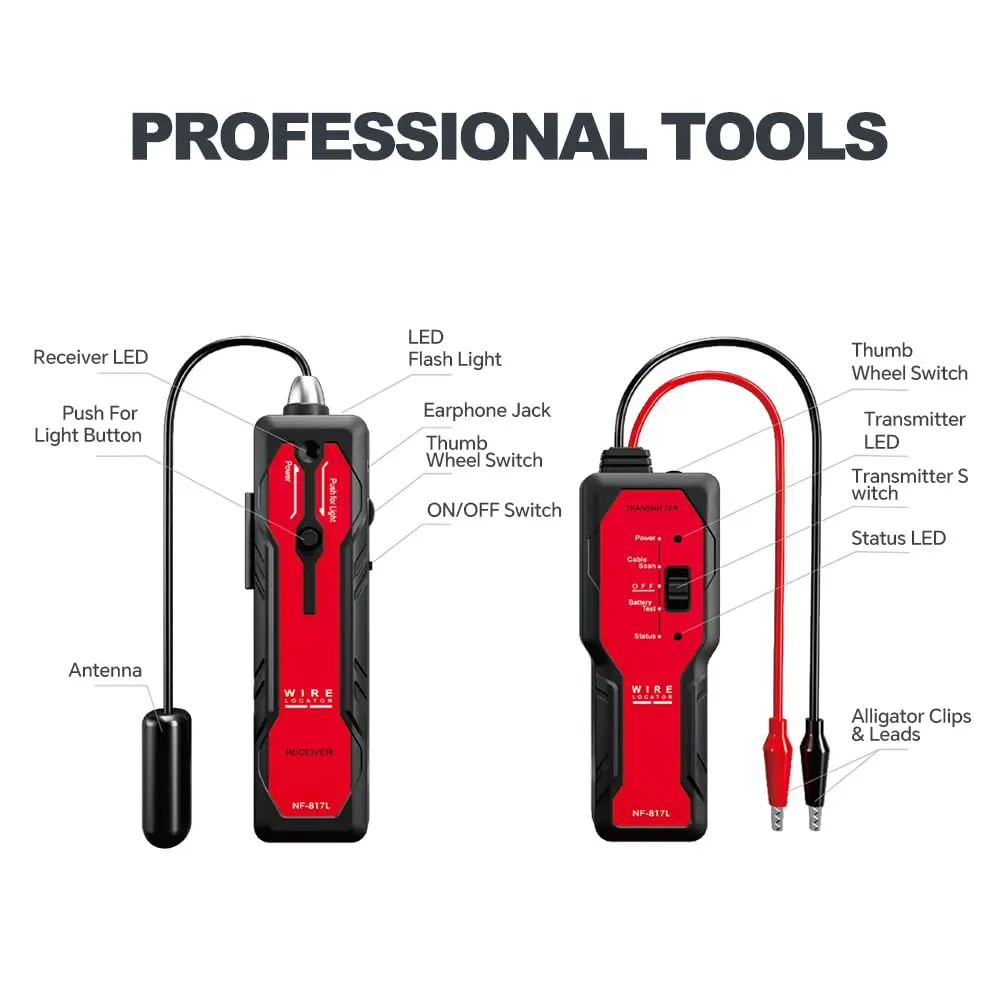 Noyafa NF-817L Underground Cable Locator Anti-Interference Cable Tester Visual Fault Wire Tracer Professional Cable Finder