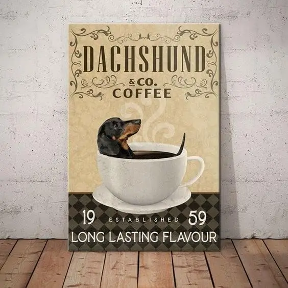 علامة معدنية شركة Dachshund Dog Coffee علامات المطبخ خمر جدار ديكور علامات الألومنيوم هدية للمنزل الحانات المقاهي الكهف