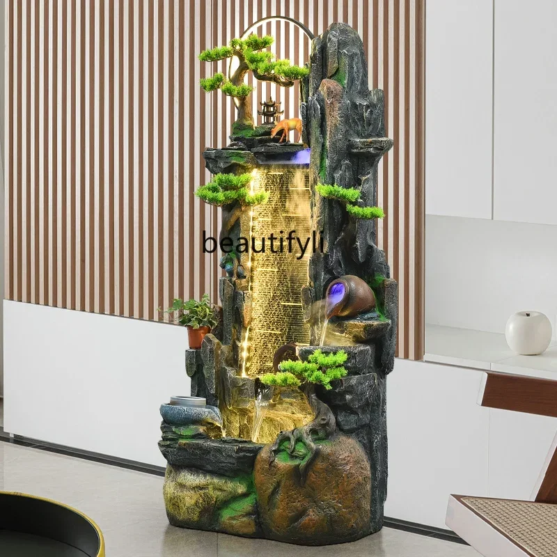 

s1001 New Chinese-style floor-to-ceiling rockery flow curtain wall ornament, living room entrance office circulating water fount