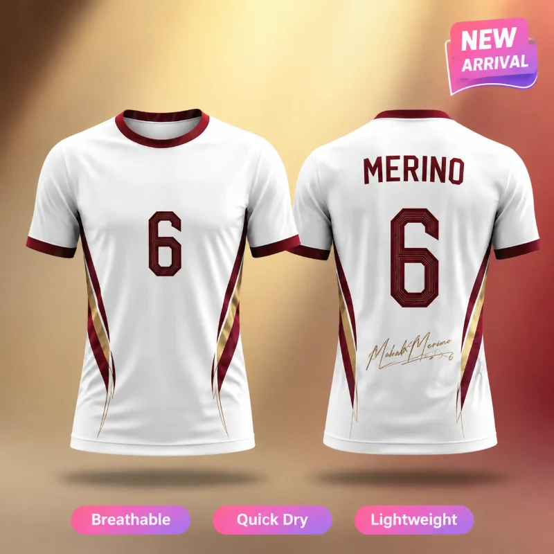 Football Jersey Inspired Design Merino 6# White Away Soccer Shirt Polyester 3D Print Quick Dry Adult Kids Fan Sports Tee Match