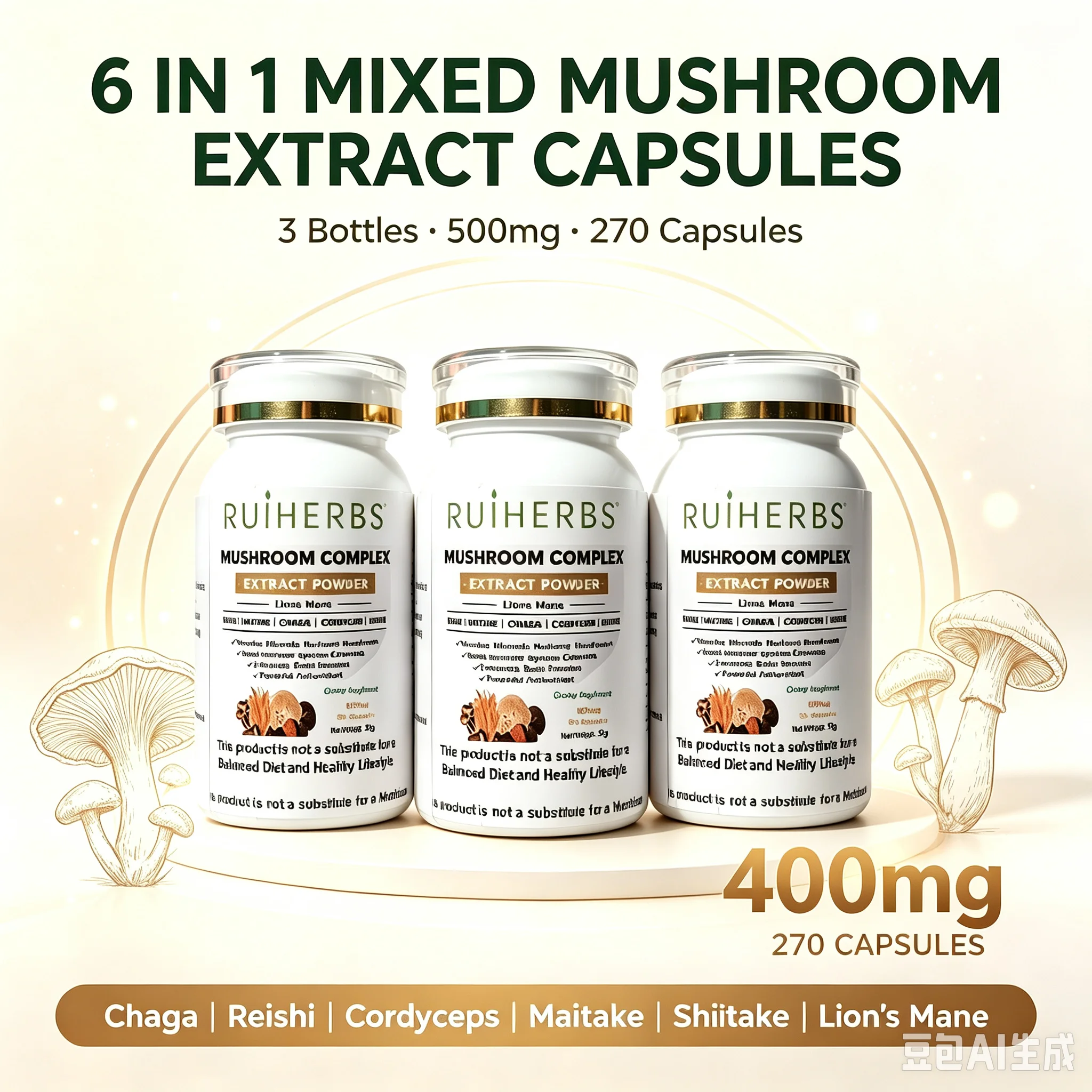 3 butelki, kapsułki z mieszank – Lion Mane Mushroom recenzja i cena