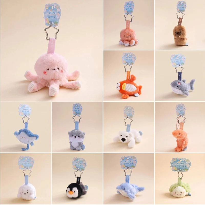 12cm Soft Ocean Animal Plush Keychain Swimming Circle Keychain Stuffed Penguin Shark Octopus Trendy Toy Gift Backpack Decor