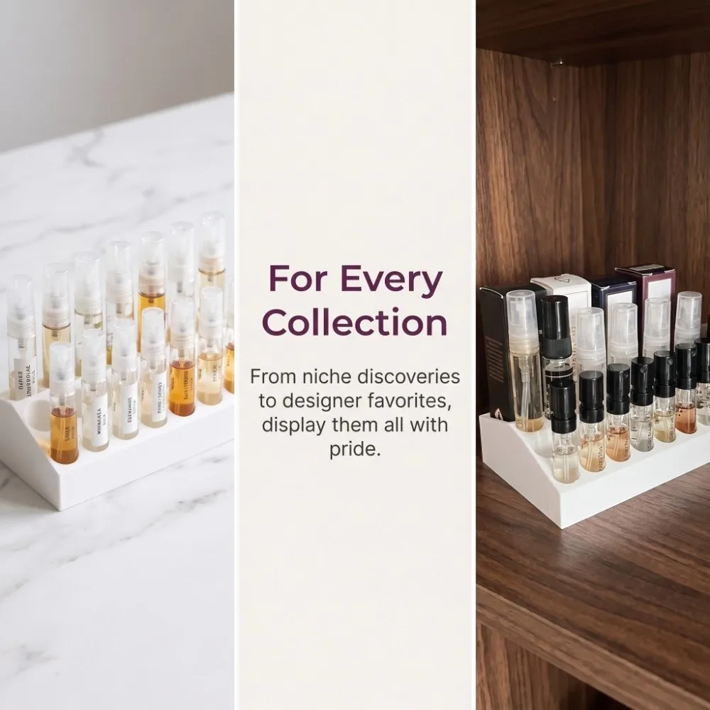 Multi-Grid Sample Holder 3D Printed Portable Spray Bottle Organizer Modern Slope Design Multi-Tier Desktop Shelf Countertop
