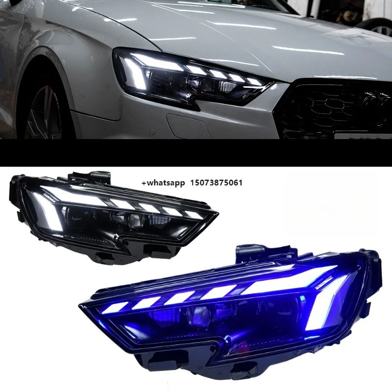 

For 2017-2020 A3 Headlight Assembly Upgrade with RS New LED Daytime Running Lights, Flowing Turn Signal, and Lens Lights