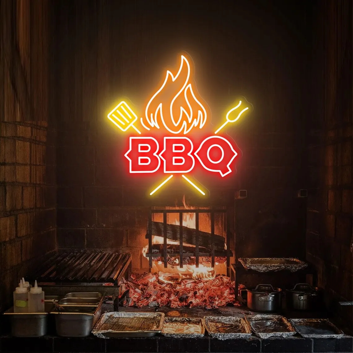 BBQ Neon Sign, Barbeque Time Neon Light, Barbecue Led Light, Grill Led Sign, Fire Meat Room Wall Decor, Restaurant Neon Light, F