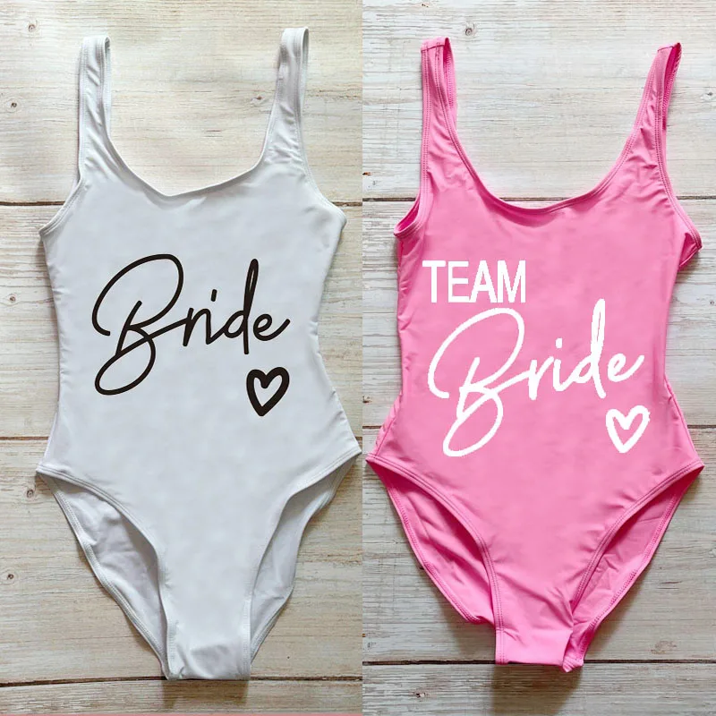 S-3XL Team Bride One-Piece Swimsuit Squad Woman Swimwear Bachelorette Party Swimming suit Women Beachwear Bathing Suit girls