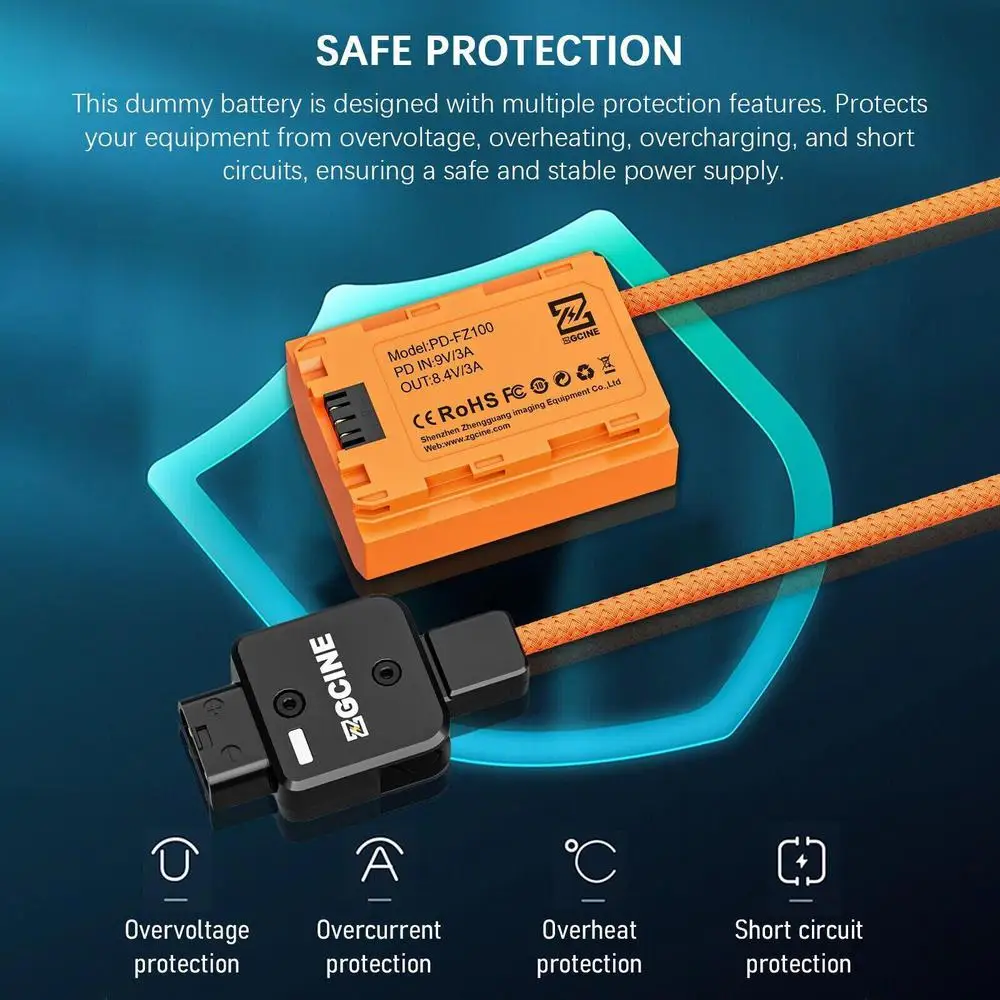 ZGCINE D-Tap إلى FZ100 USB-C PD إلى FZ-100 بطارية دمية مع سلك مضفر تيار مستمر ملحق مقرنة لسونيA7R V/A7 IV/A7S III/A7R IV