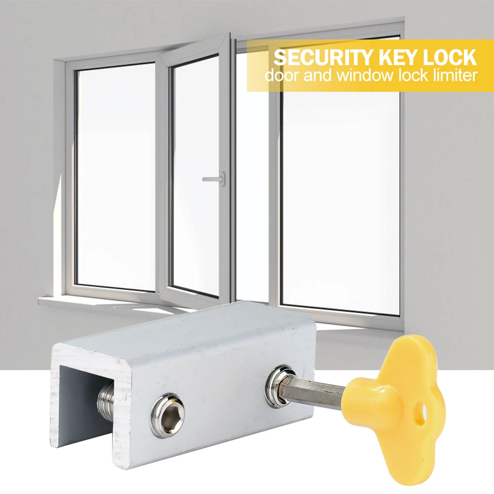 Door Window Lock Restrictor with Key Window Cable Limit Lock Adjustable Portable Alloy Multi-function for Bedroom and Office