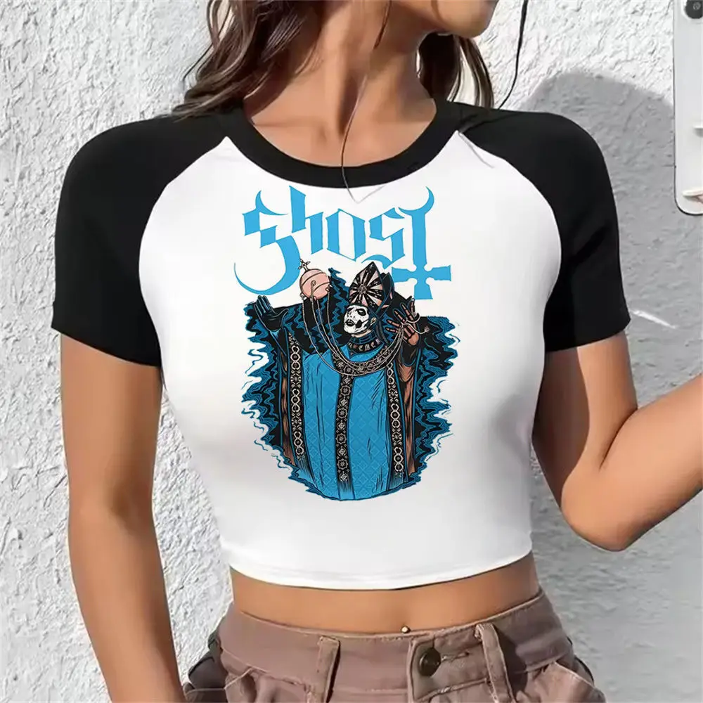Ghost Band crop top gyaru 2025 y2k babydoll Streetwear cute Slim Fit Cute cropped girls clothes