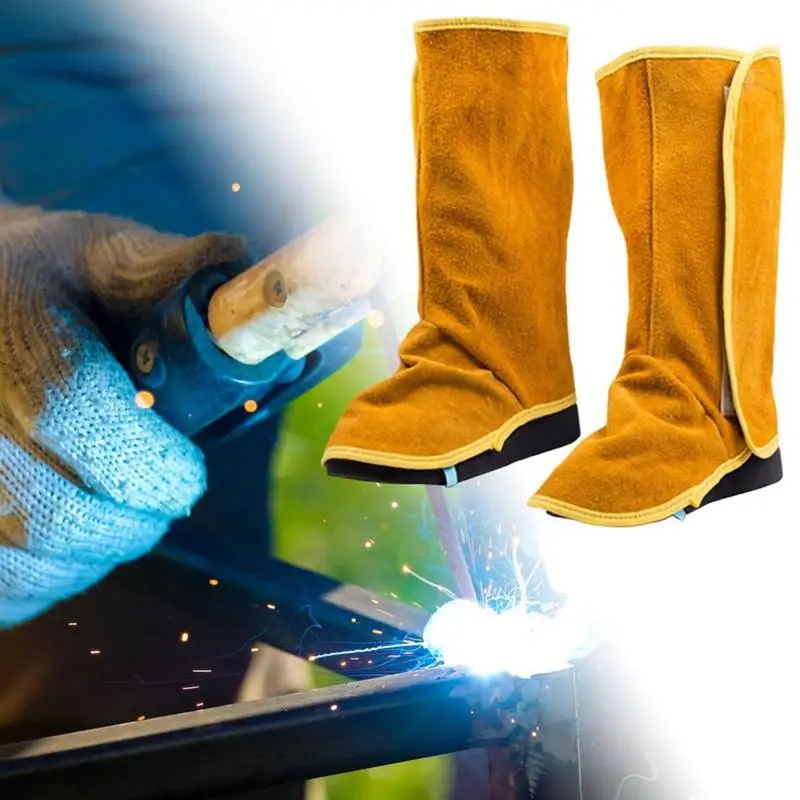 Leather Flame Retardant Welding Spats Safety Boot Flame Heat Abrasion Flame Resistant Foot Safety Protection Work Welder Tools