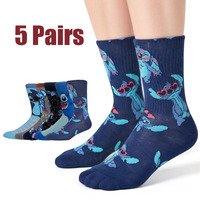 5 Pairs New Fashion Women's Socks Cartoon Creative Long Socks Anime Stitch Happy Funny Men Socks Cosplay Couple Socks Size 36-44